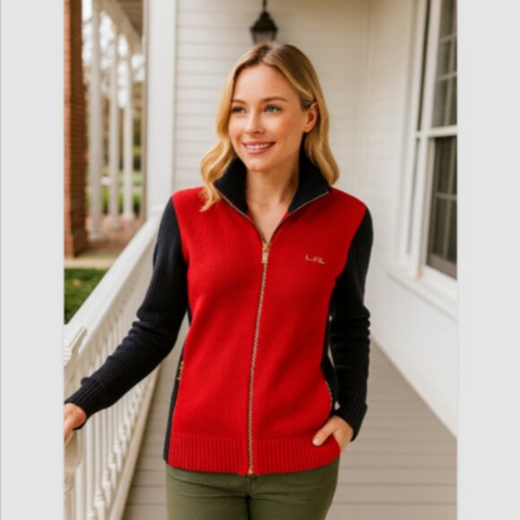 Lauren Ralph Lauren Colorblock Sweater Red/Black Zip Mock Neck Women’s Sz XS - Picture 1 of 13